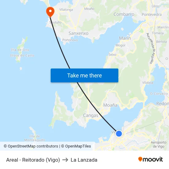 Areal - Reitorado (Vigo) to La Lanzada map