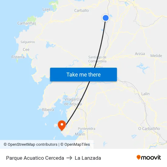 Parque Acuatico Cerceda to La Lanzada map