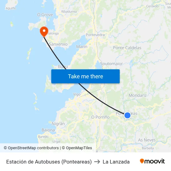 Estación de Autobuses (Ponteareas) to La Lanzada map