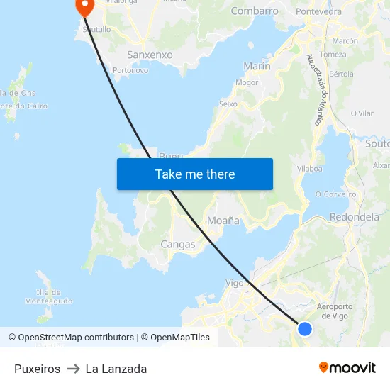 Puxeiros to La Lanzada map