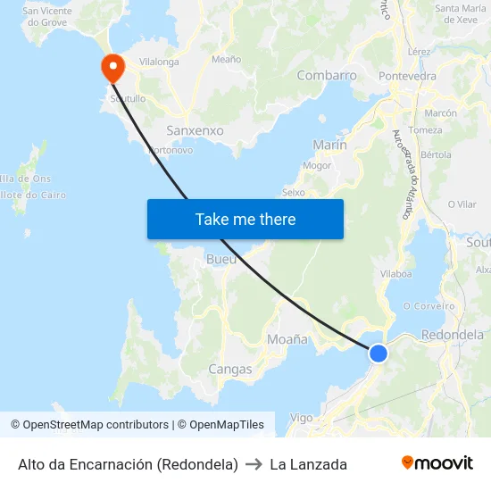 Alto da Encarnación (Redondela) to La Lanzada map