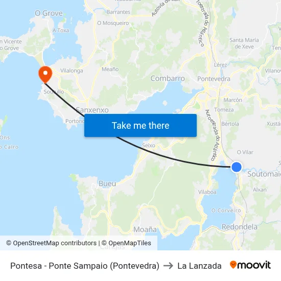 Pontesa - Ponte Sampaio (Pontevedra) to La Lanzada map