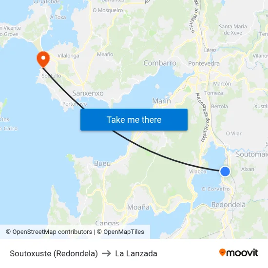 Soutoxuste (Redondela) to La Lanzada map