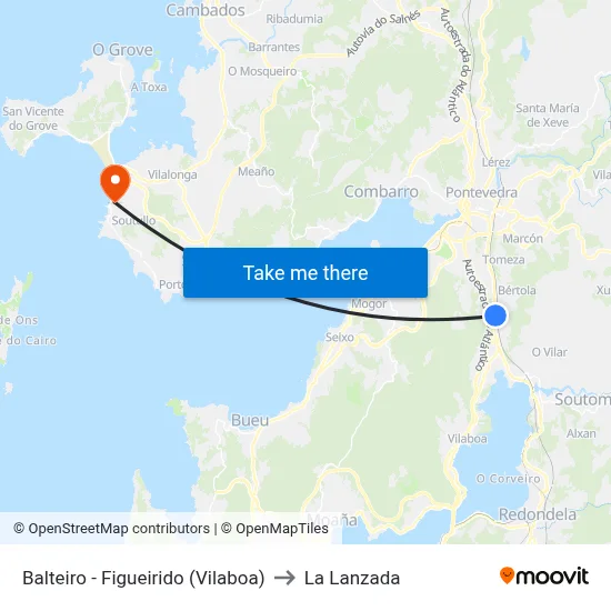 Balteiro - Figueirido (Vilaboa) to La Lanzada map