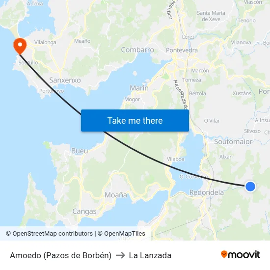 Amoedo (Pazos de Borbén) to La Lanzada map