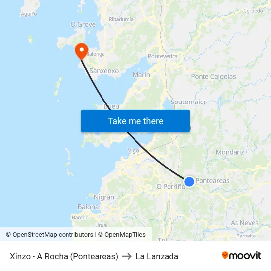 Xinzo - A Rocha (Ponteareas) to La Lanzada map