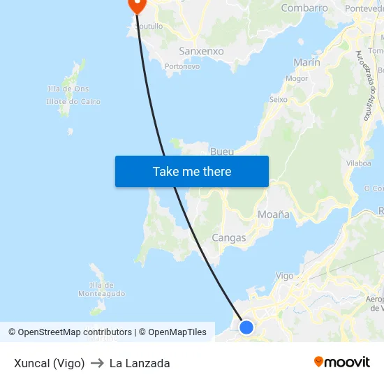 Xuncal (Vigo) to La Lanzada map