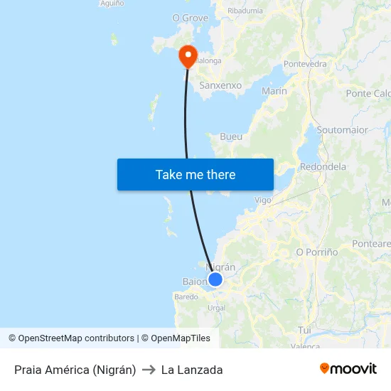 Praia América (Nigrán) to La Lanzada map