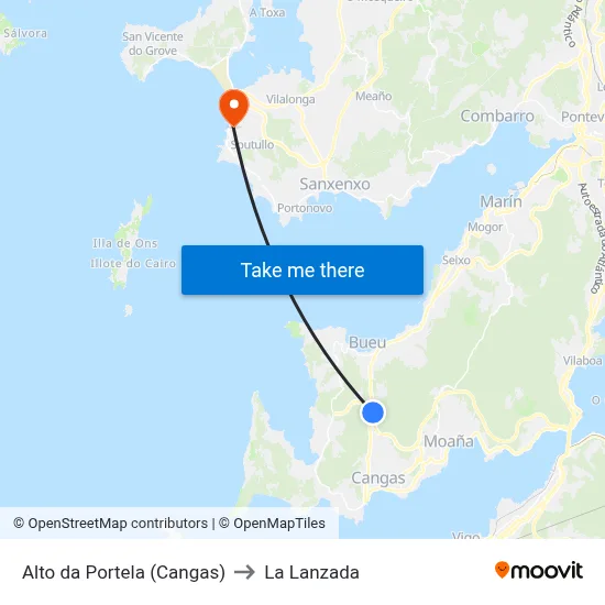Alto da Portela (Cangas) to La Lanzada map