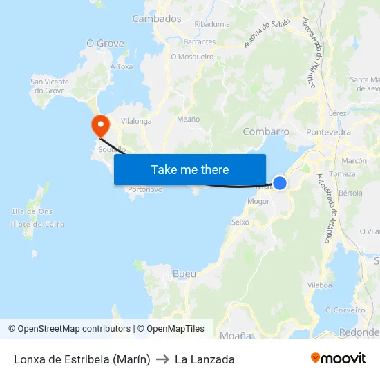 Lonxa de Estribela (Marín) to La Lanzada map