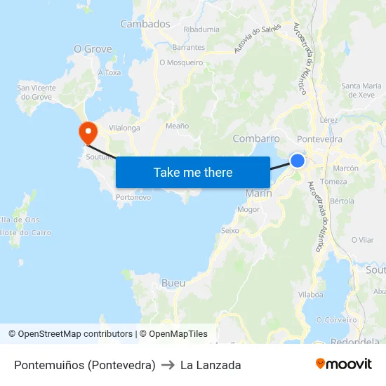 Pontemuiños (Pontevedra) to La Lanzada map