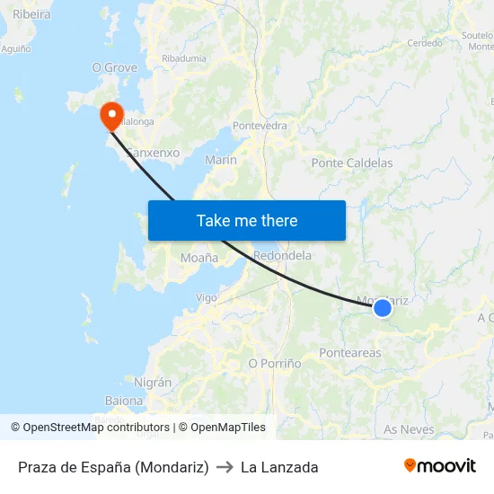 Praza de España (Mondariz) to La Lanzada map