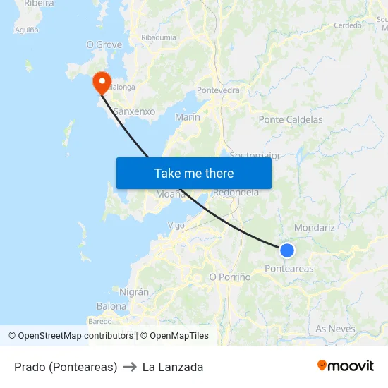 Prado (Ponteareas) to La Lanzada map