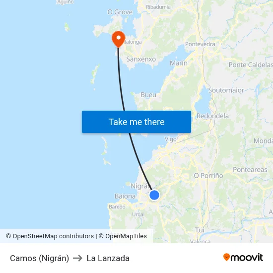 Camos (Nigrán) to La Lanzada map