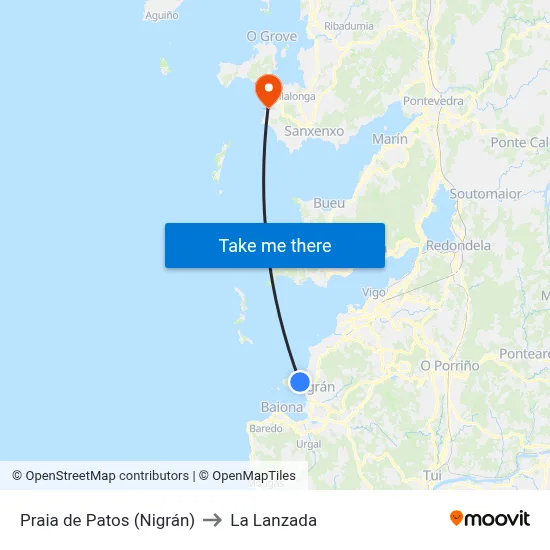 Praia de Patos (Nigrán) to La Lanzada map