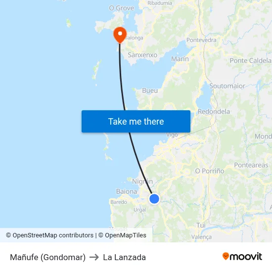 Mañufe (Gondomar) to La Lanzada map
