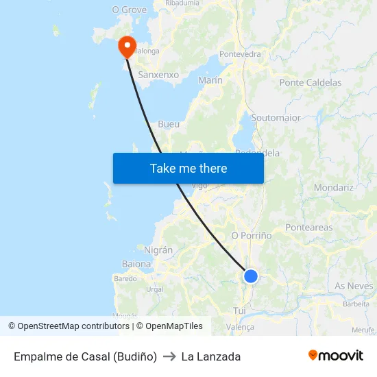 Empalme de Casal (Budiño) to La Lanzada map