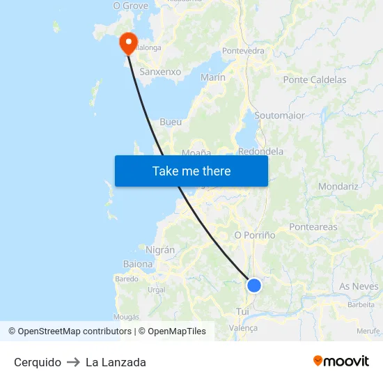 Cerquido to La Lanzada map