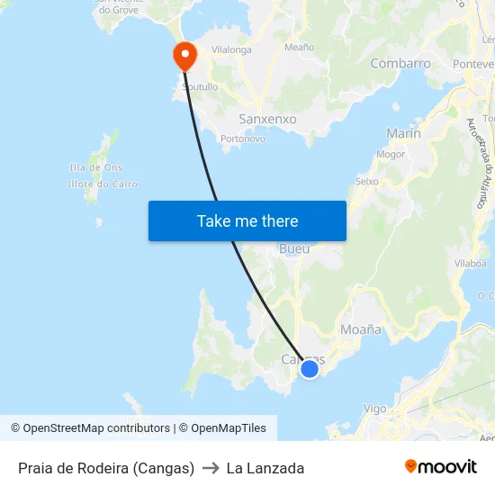 Praia de Rodeira (Cangas) to La Lanzada map