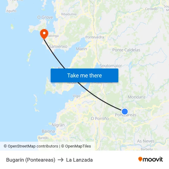 Bugarín (Ponteareas) to La Lanzada map