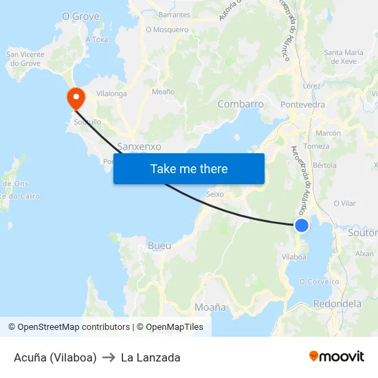 Acuña (Vilaboa) to La Lanzada map