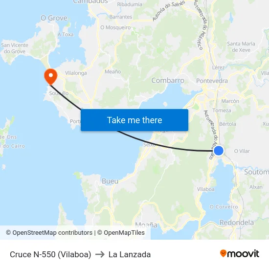Cruce N-550 (Vilaboa) to La Lanzada map