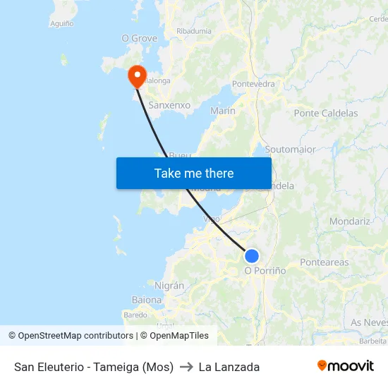 San Eleuterio - Tameiga (Mos) to La Lanzada map