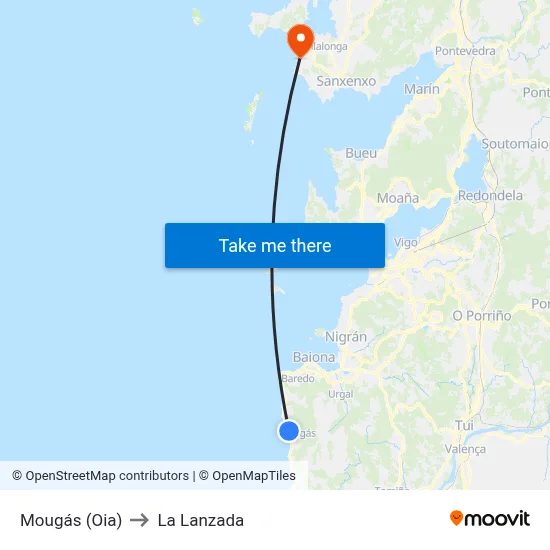 Mougás (Oia) to La Lanzada map