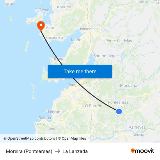 Moreira (Ponteareas) to La Lanzada map