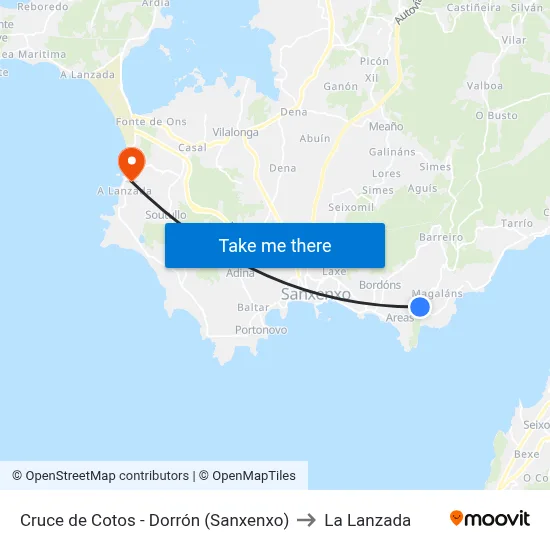 Cruce de Cotos - Dorrón (Sanxenxo) to La Lanzada map
