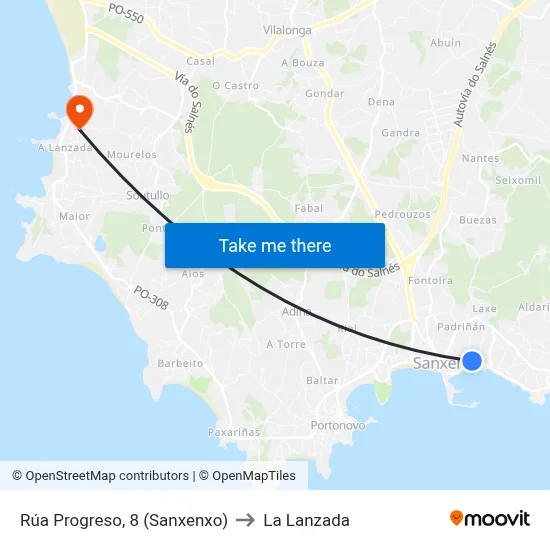 Rúa Progreso, 8 (Sanxenxo) to La Lanzada map