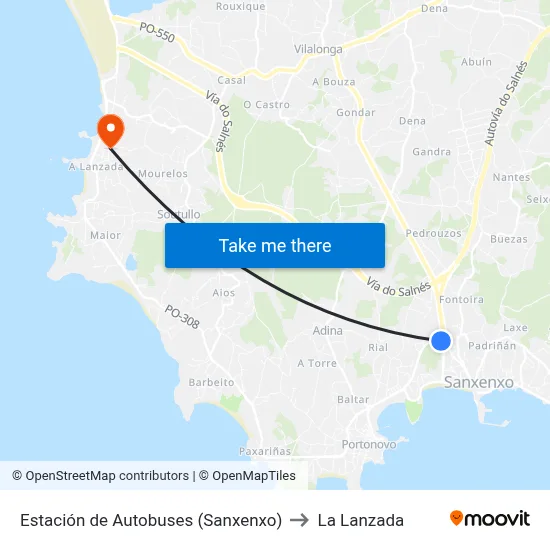 Estación de Autobuses (Sanxenxo) to La Lanzada map