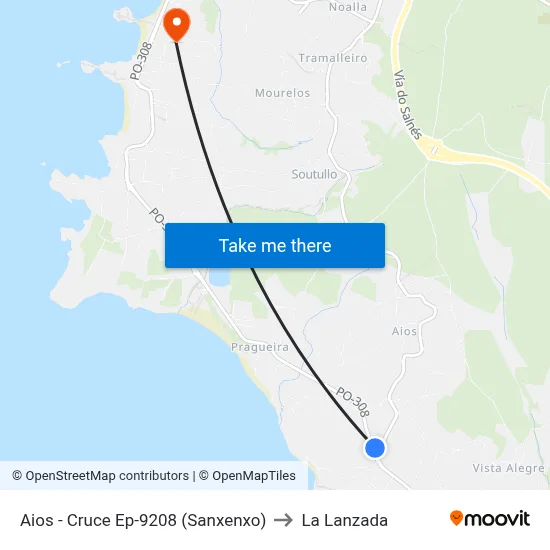 Aios - Cruce Ep-9208 (Sanxenxo) to La Lanzada map
