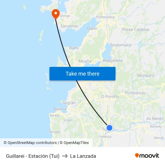 Guillarei - Estación (Tui) to La Lanzada map