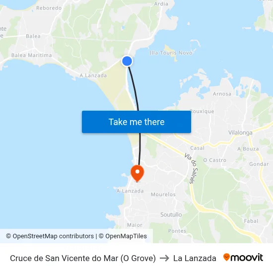 Cruce de San Vicente do Mar (O Grove) to La Lanzada map