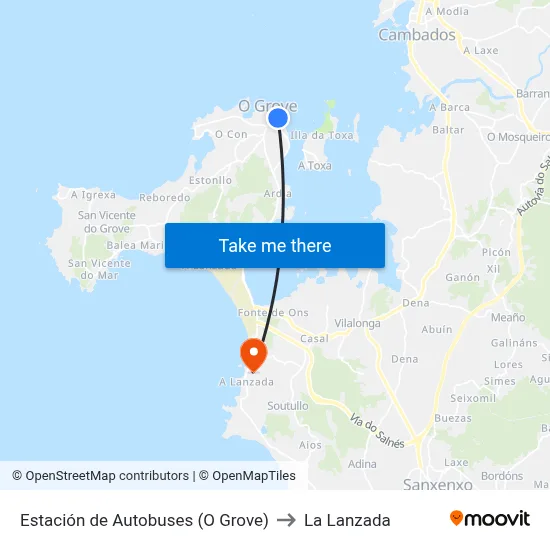 Estación de Autobuses (O Grove) to La Lanzada map