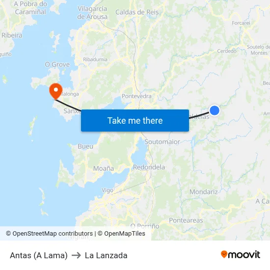 Antas (A Lama) to La Lanzada map