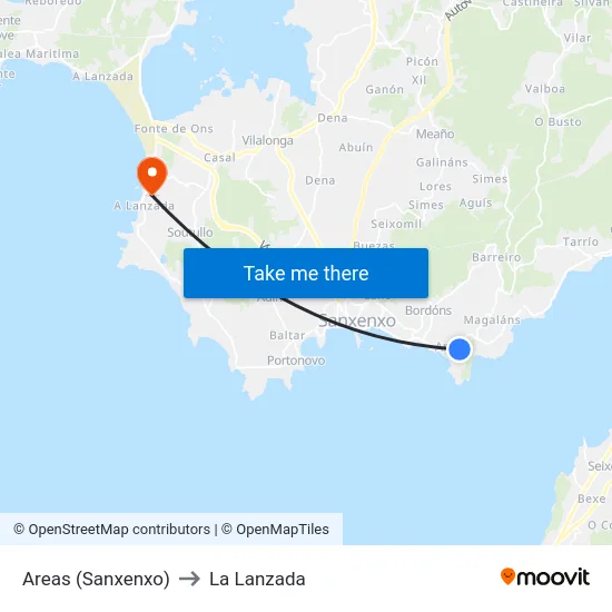 Areas (Sanxenxo) to La Lanzada map