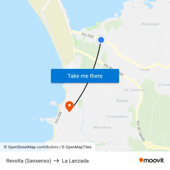 Revolta (Sanxenxo) to La Lanzada map