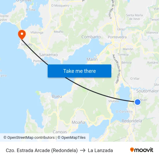 Czo. Estrada Arcade (Redondela) to La Lanzada map