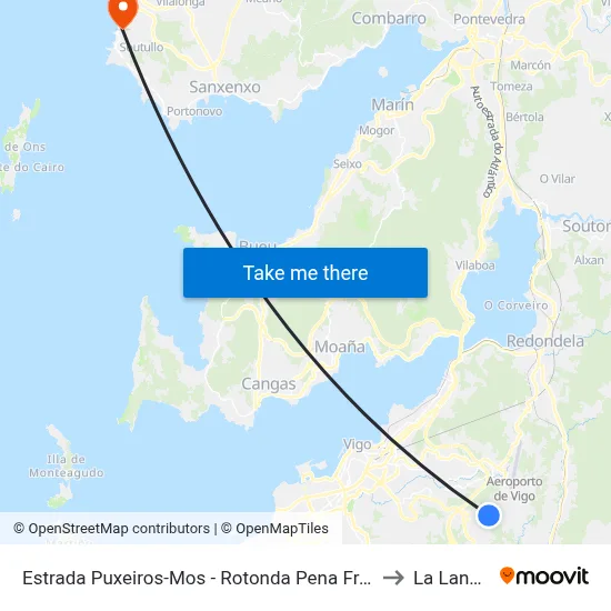 Estrada Puxeiros-Mos - Rotonda Pena Francia (Mos) to La Lanzada map