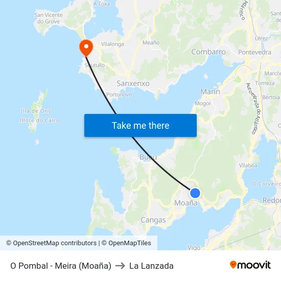 O Pombal - Meira (Moaña) to La Lanzada map