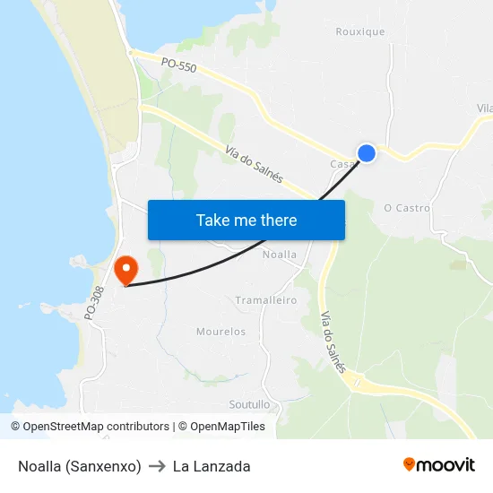 Noalla (Sanxenxo) to La Lanzada map