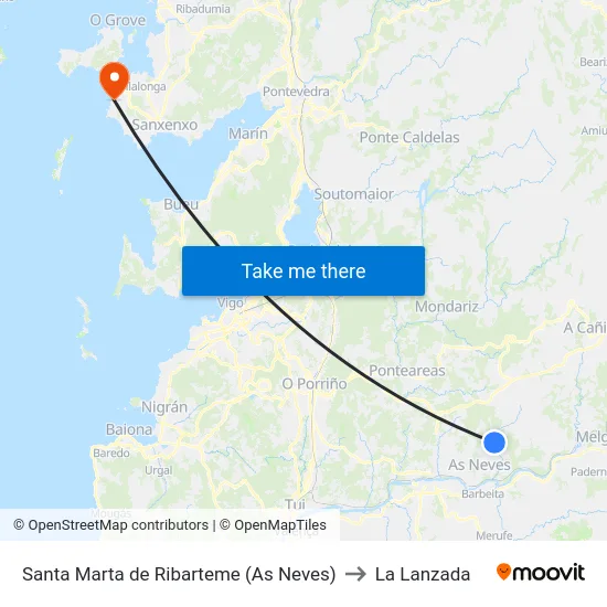 Santa Marta de Ribarteme (As Neves) to La Lanzada map