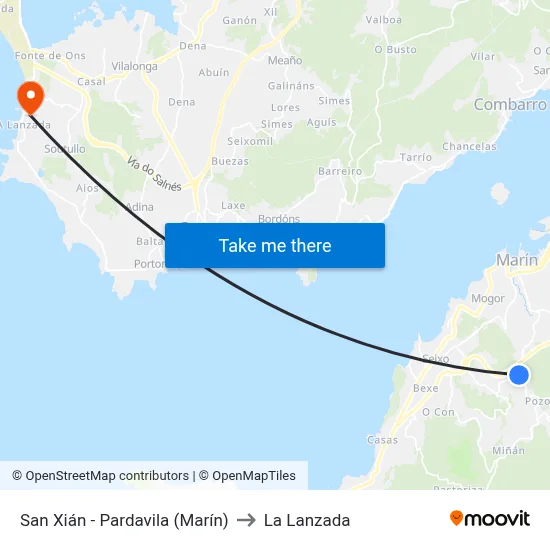 San Xián - Pardavila (Marín) to La Lanzada map