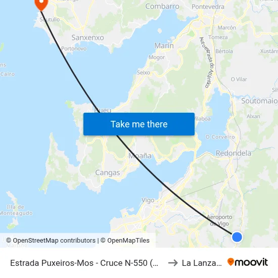 Estrada Puxeiros-Mos - Cruce N-550 (Mos) to La Lanzada map