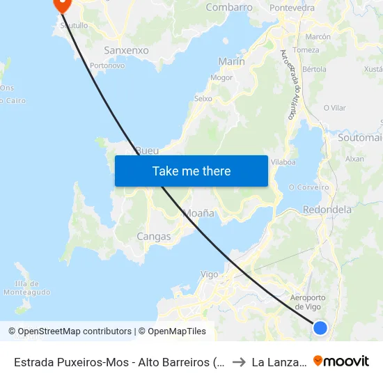 Estrada Puxeiros-Mos - Alto Barreiros (Mos) to La Lanzada map