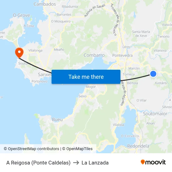 A Reigosa (Ponte Caldelas) to La Lanzada map