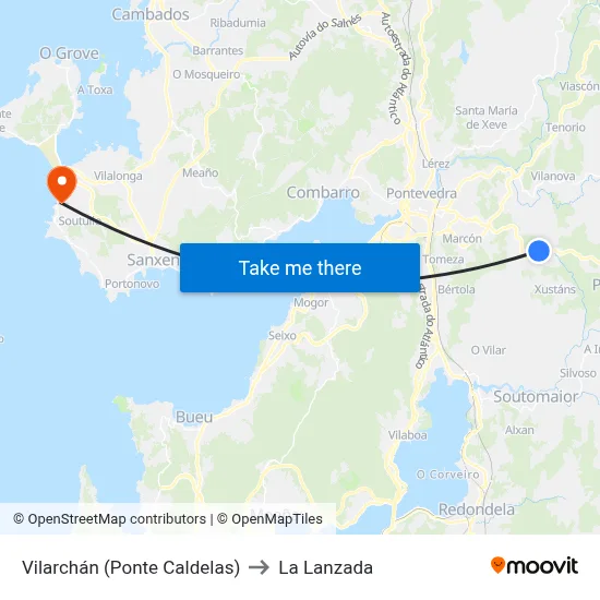 Vilarchán (Ponte Caldelas) to La Lanzada map