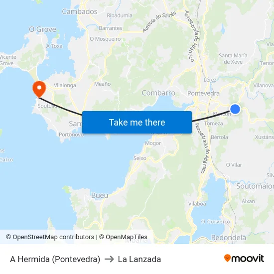 A Hermida (Pontevedra) to La Lanzada map
